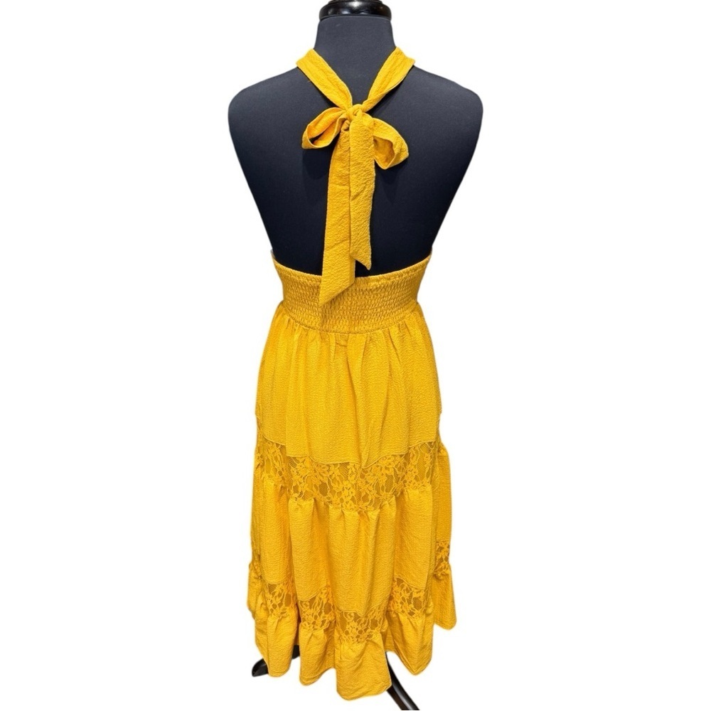 Lulus Marigold Lace Tiered Halter Midi Dress Size Small - Picture 3 of 9